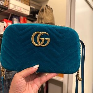 Gucci Marmont Camera Shoulder Bag Teal blue velvet